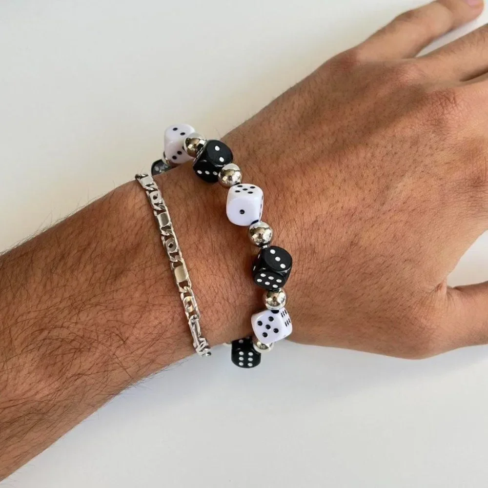 Y2K 2000s dice grunge punk black and white bracelet